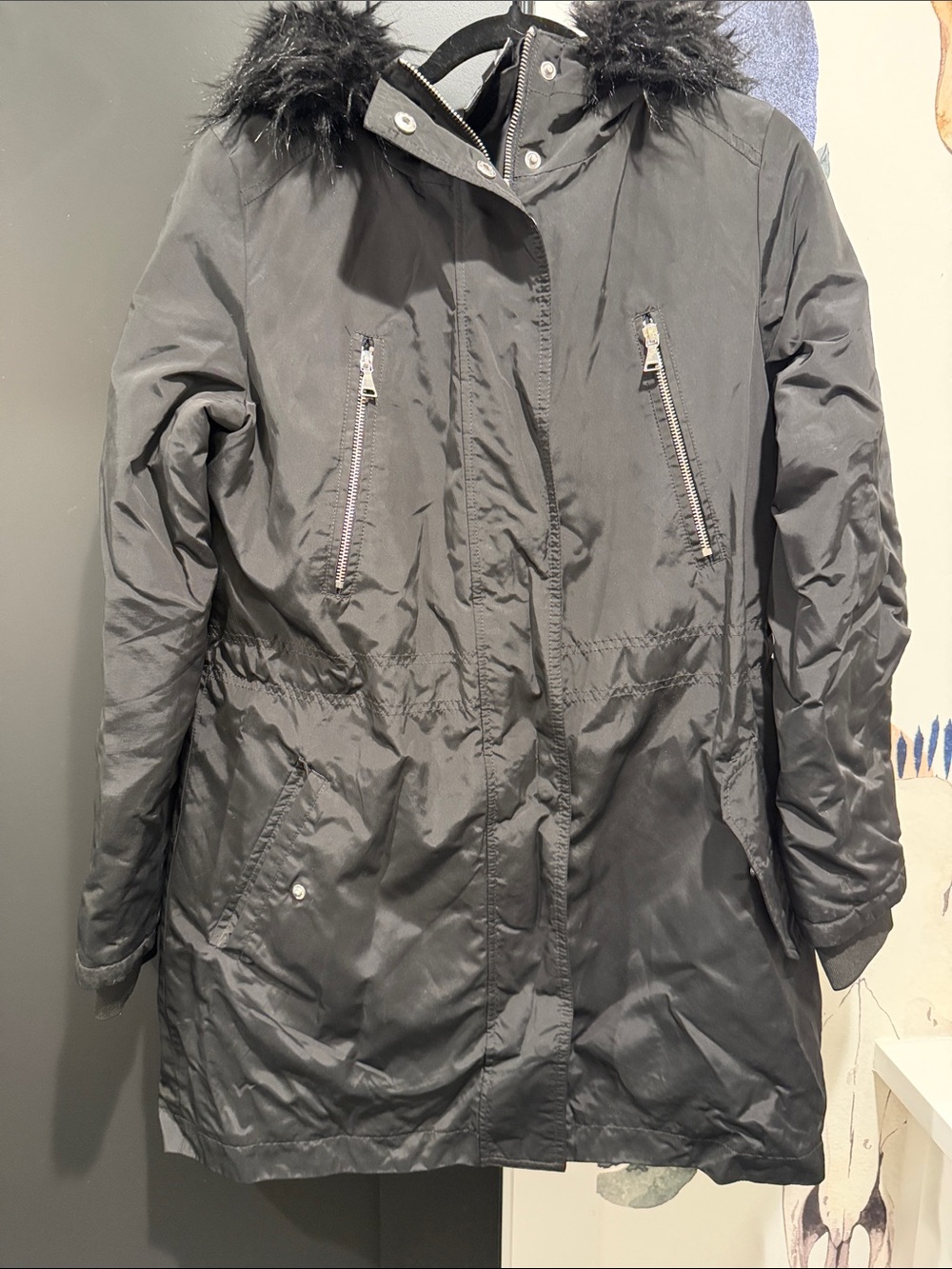 Express Black Faux-Fur Hooded Puffer Coat